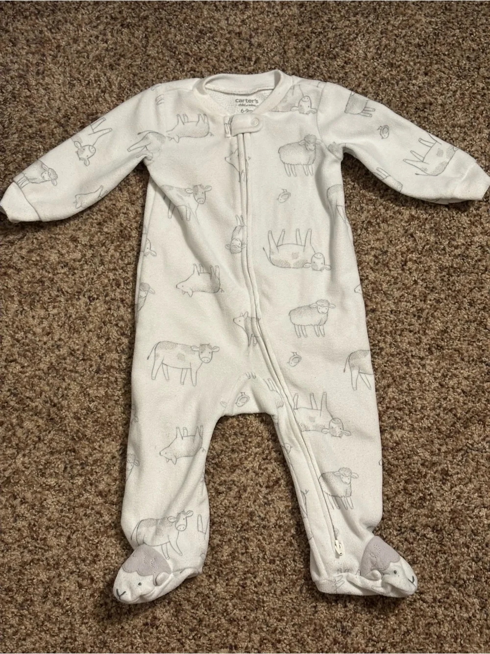Carter's White & Light Gray Sheep Print Footed Sleepers - 2 Pack